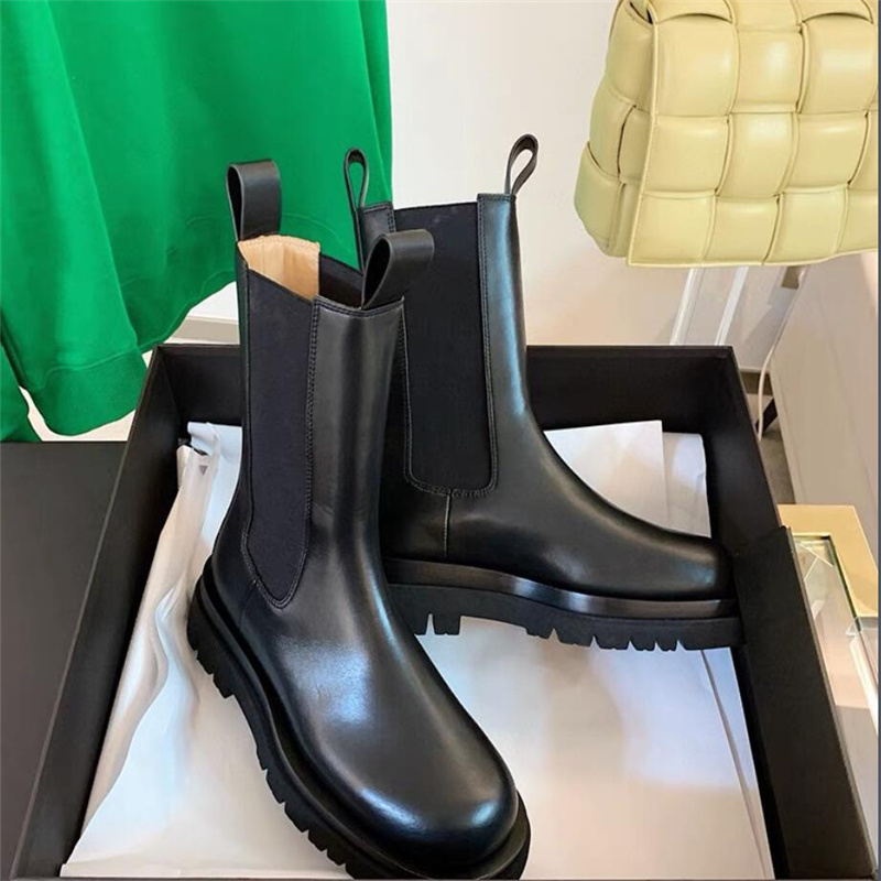 

High quality Womens Designer Boots Leather Martin Ankle Chaelsea Boot Fashion Rubber Outsole Elastic Webbing Luxury Comfort Exquisite, Black