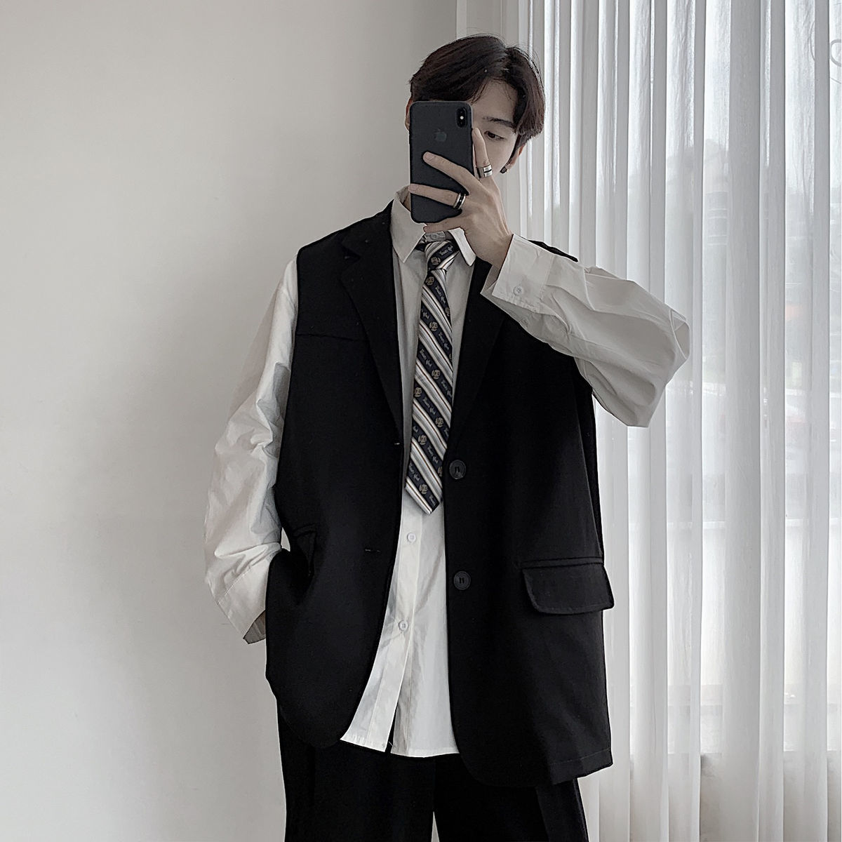 

2021 Autumn Men' Fashion Trend New College Style Suit Vest Jacket Sleeveless Black/grey Color Clothes Vests Plus Size -xl Zq85, Gray