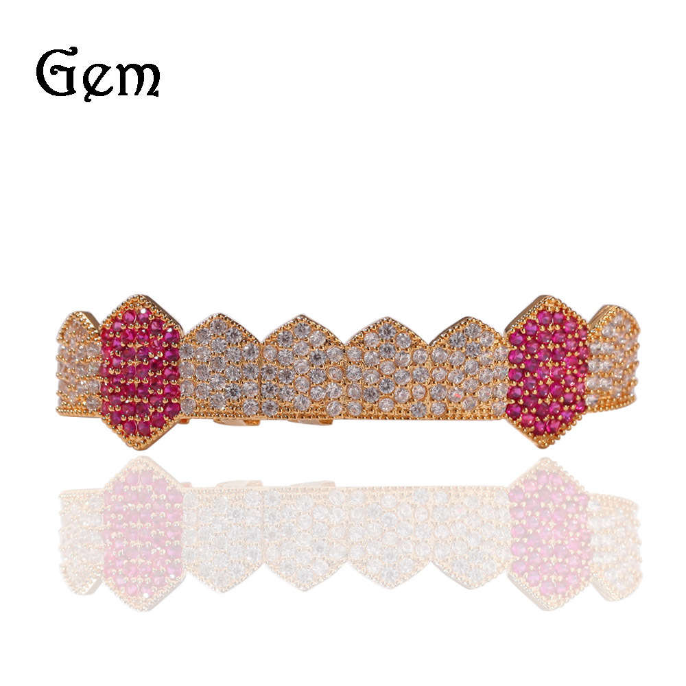 

Hip hop braces rap nightclub accessories micro inlaid zircon single row 8 teeth decorative gold braces