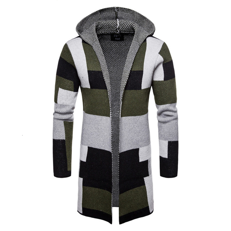 

2021 New Fashion Mens Casual Long Coat Autumn Hooded Knitted Sweaters Sweatercoats Male Embroidery Cardigan Size Xx K7cv, Army green