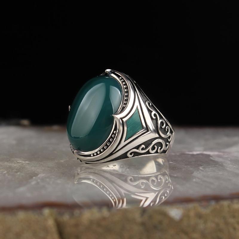 

Cluster Rings Green Agate Gemstone 925 Sterling Silver Ring
