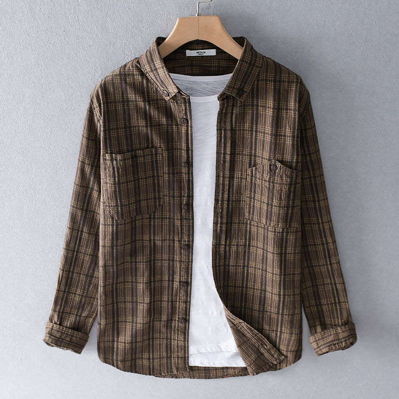 

2021 New 100% Algodo Desinger Nico De Mangas Compridas Camisas Xadrez Masculina Marca Moda Primavera Para Homem Casual Confortvel Camisa I9d, Wine red plaid