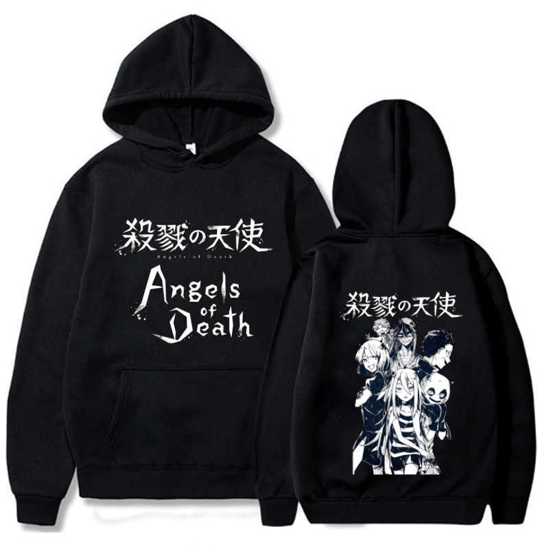 

Angels of Death Hoodie Fashion Long Sleeve Casual Loose Man and Woman Cloths Y0727, Black