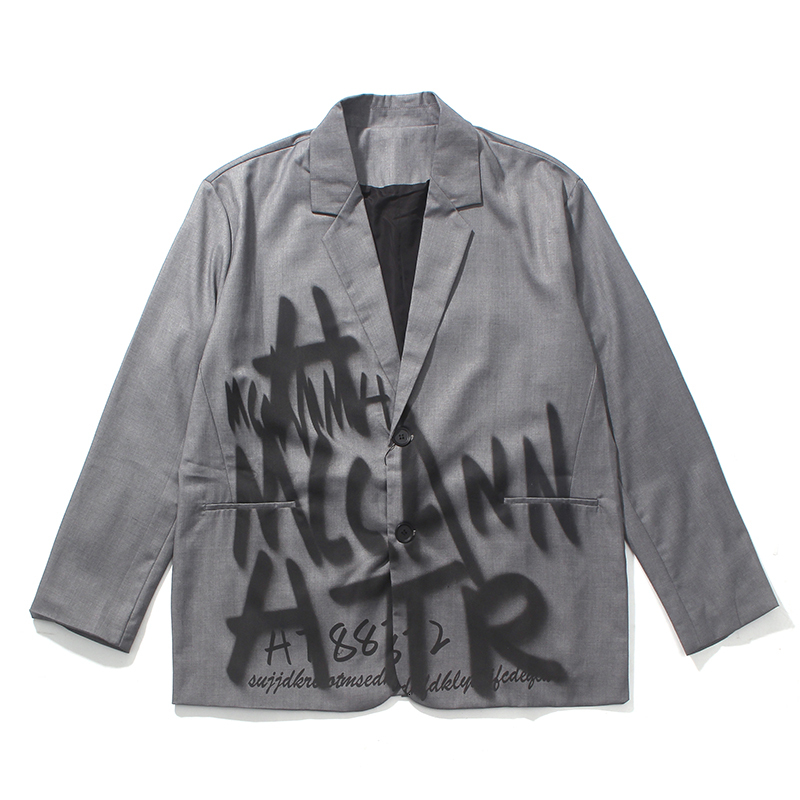 

2021 New Harajuku Carta Pintado Blazer Masculina e Feminina Nico Breasted Oversize Terno Streetwear Casual v Neck Bombardeiro Jaqueta I273, Black
