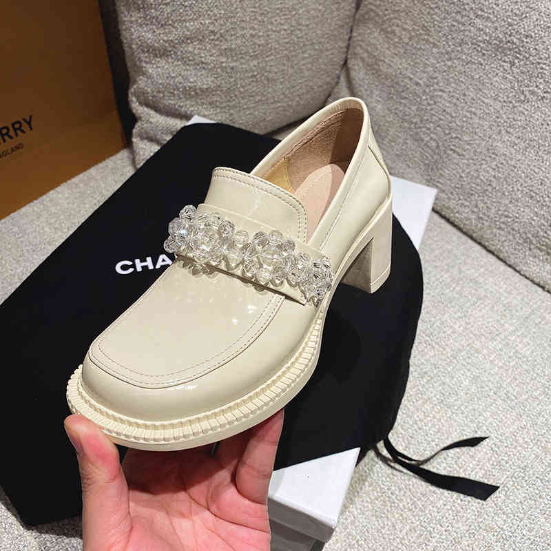 

Sandals Genuine women's leather shoes slip-on casual strass moccasins fashion round toe high spring heels size -40 handcrafted pumps 7M6A, 1# shoe box