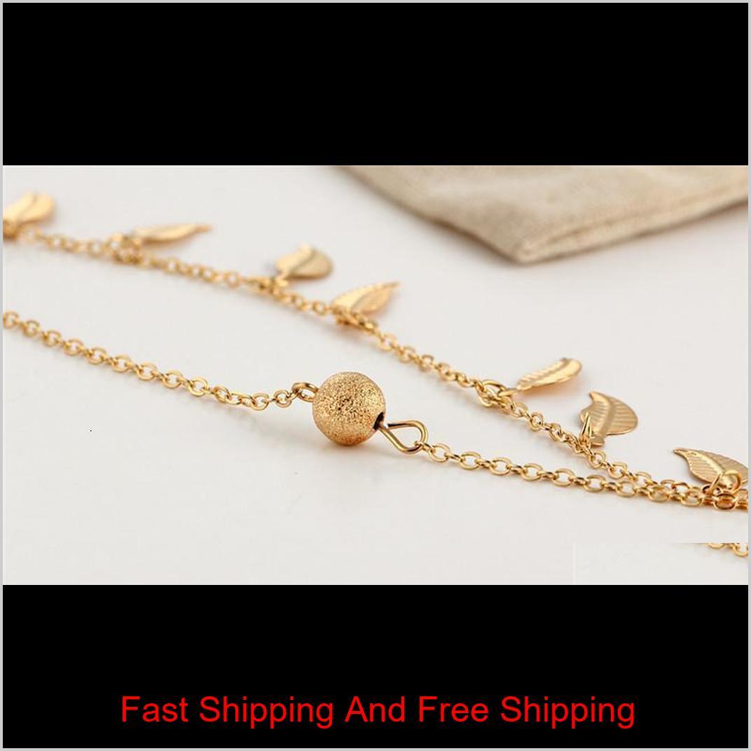 

Women Gold Leaf Charm Anklets Real Pos Gold Chain Ankle Bracelet Fashion 18k Gold Ankle Bracelets jllhBG nana_jewel, Red;blue