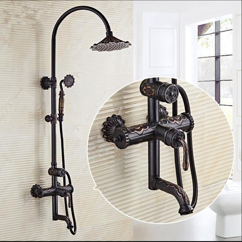 

2021 New Black Oil Brush Carving Rainfall Mixer Tap with Tub Brass Bath & Shower Set Bathtub Faucet Uy5r