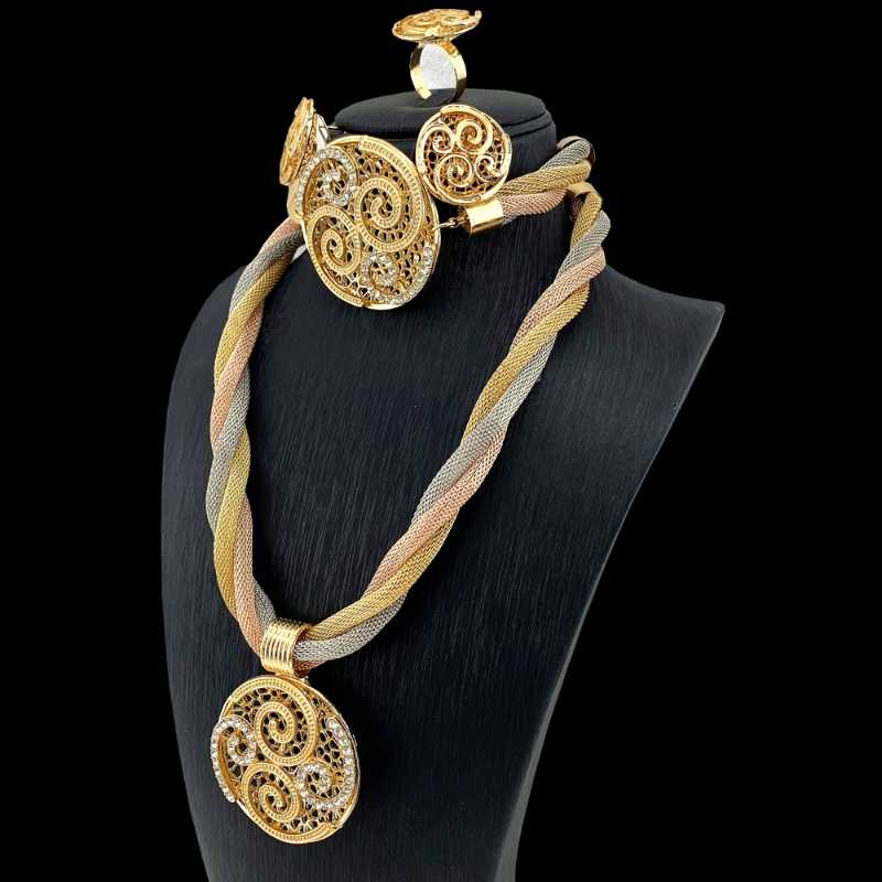 

Earrings & Necklace 2022 Fashion African Nigerian Ring Pendant Bracelet Jewelry Charm Dubai Gold Sets For Women Wedding Bridal, Silver
