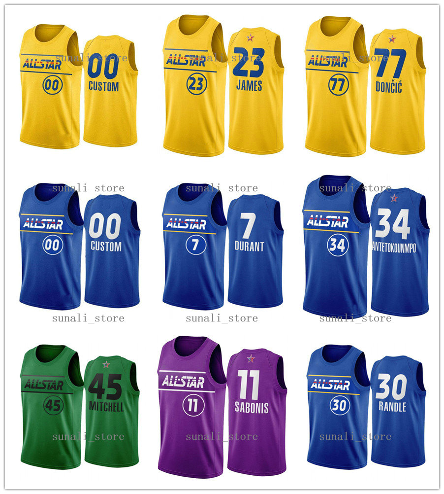 

2021 All-Star Kevin 7 Durant Ben 25 Simmons Jaylen 7 Brown Paul 13 George Domantas 11 Sabonis Rudy 27 Gobert Joel 21 Embiid Leonard Jersey, Green