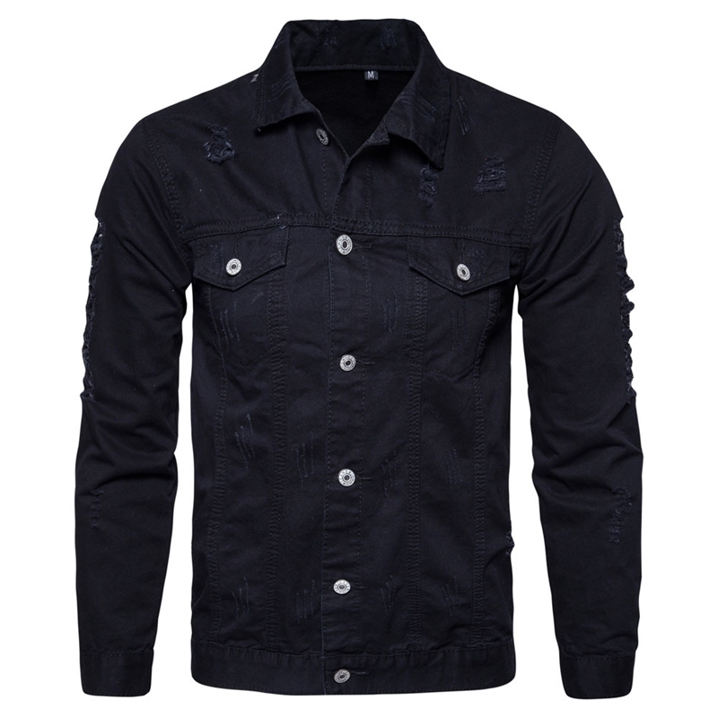 

Men broken Jack autumn winter new men's solid color hole jacket f111, White