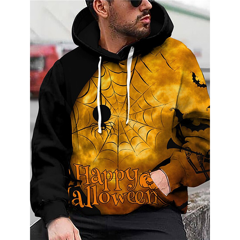 

Spider web pattern men s 3D printing hoodie visual impact party top punk goth round neck high quality American sweater hoodie, Black
