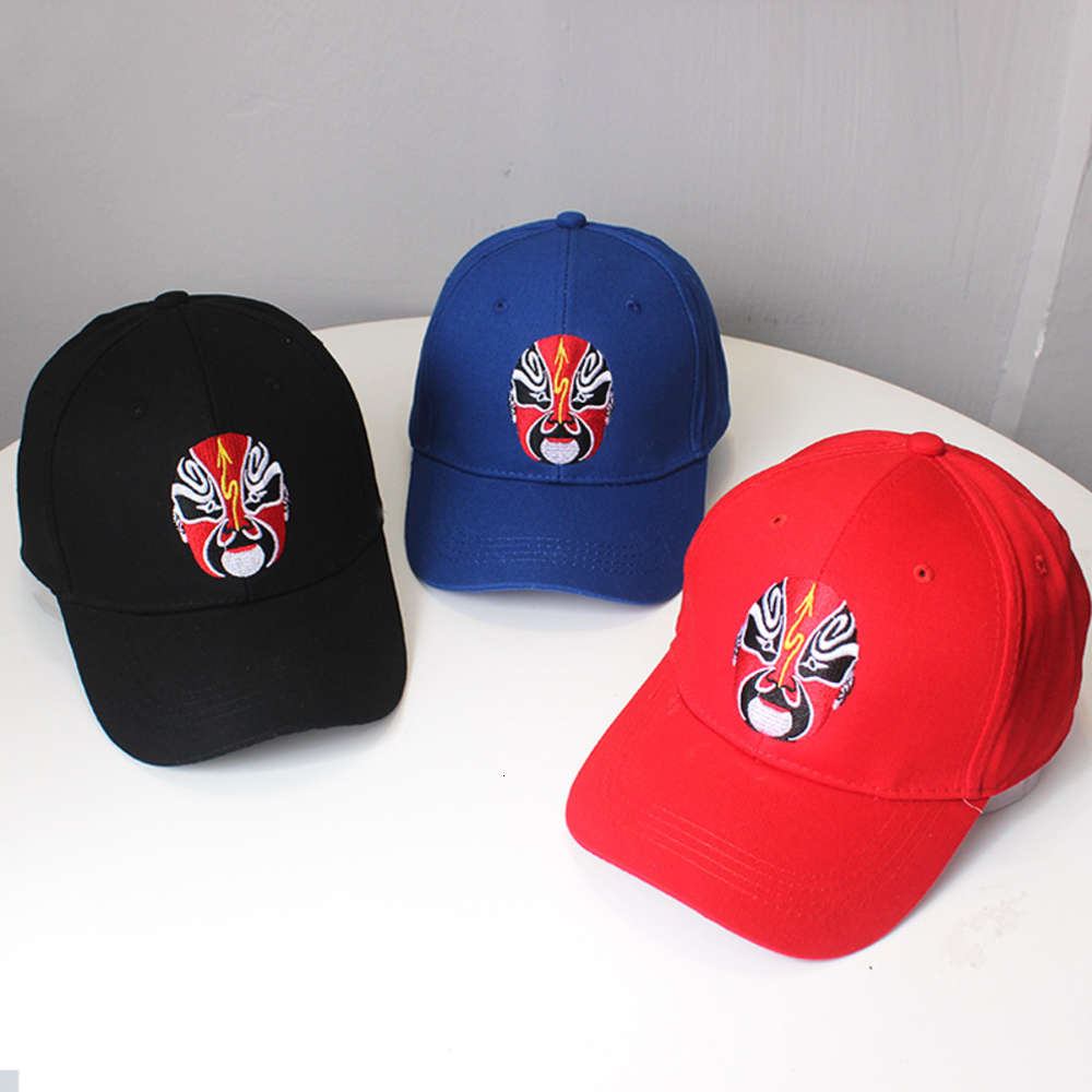 

chinese style national quintessence embroidery peking opera mask baseball cap sunscreen anti-ultraviolet couple summer hats multicolor optio, Blue;gray