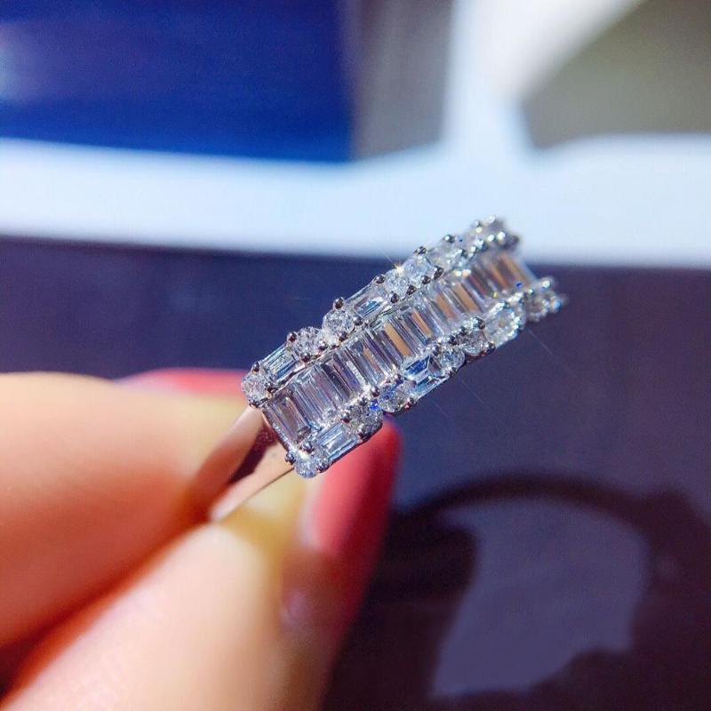 

Wedding Rings Baguette Cut Lab Diamond Promise Ring 925 Sterling Silver Engagement Band For Women Bridal Fine Party Jewelry Gift