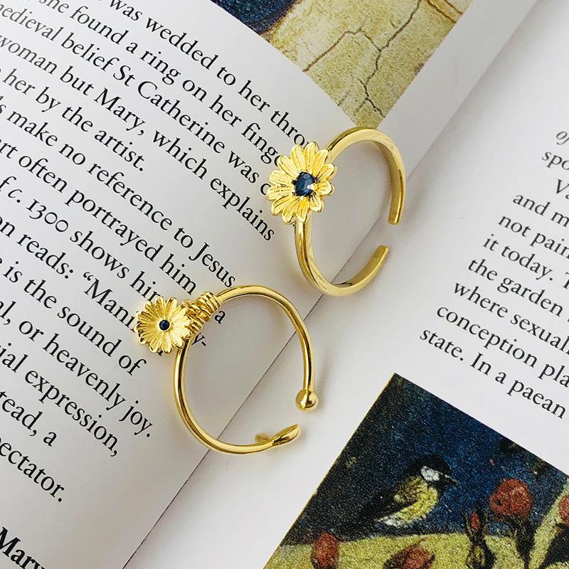 

Cluster Rings S925 Sterling Silver European And American Light Luxury Golden Flower Open Ring With, Golden;silver