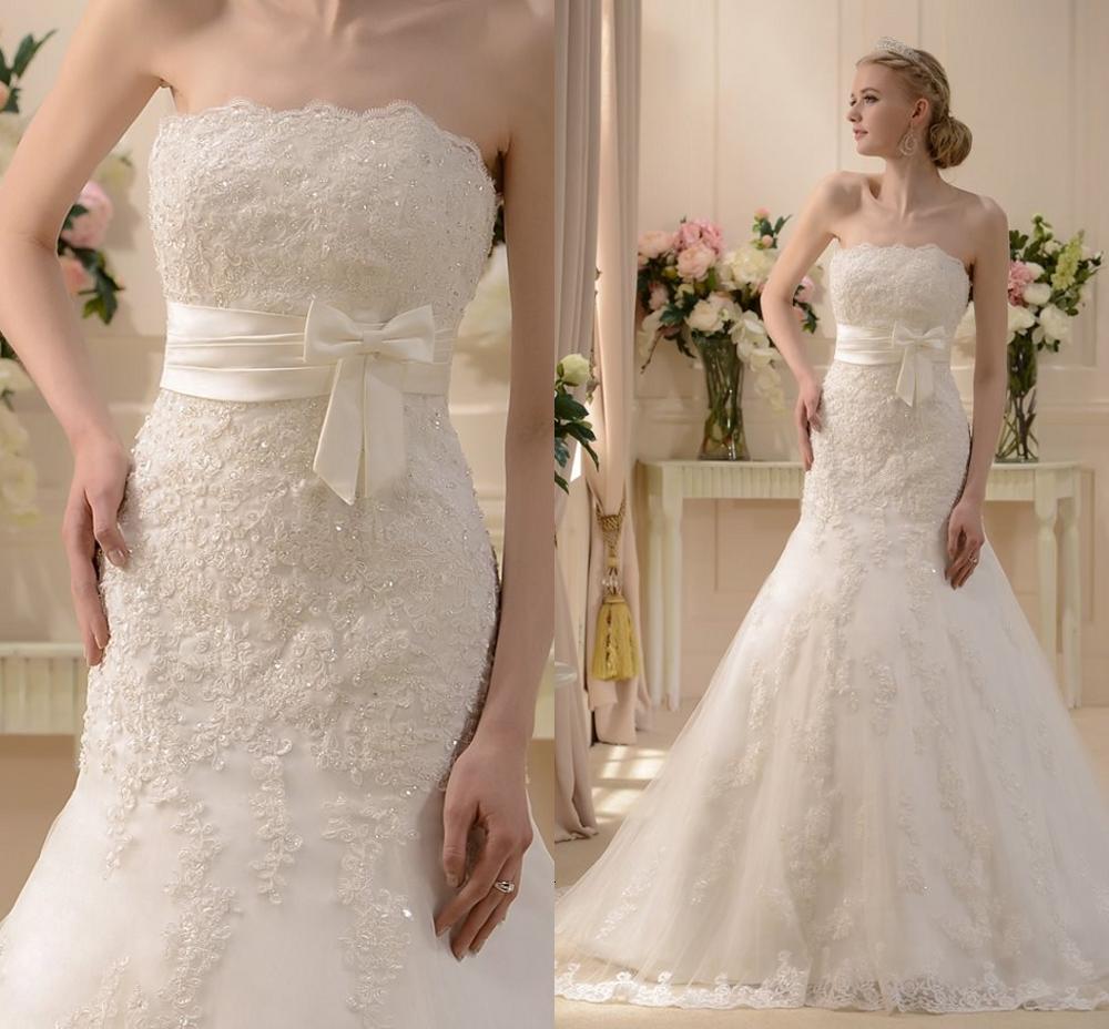 

2021 New Design Strapless Mermaid Appliques Lace Bride Es Elegant Wedding Gowns Casamento A9y0, Champagne