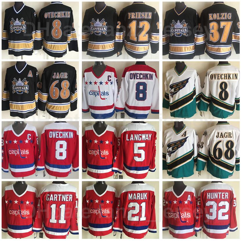 

Washington Capitals Vintage 5 Rod Langway Jersey Hockey 8 Alex Ovechkin 21 Dennis Maruk 68 Jaromir Jagr Dale Hunter Mike Gartner Jeff Friesen, Black;red
