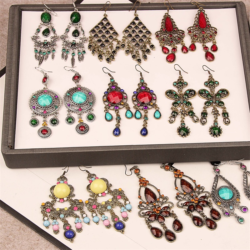 

Colorful Vintage earrings For Women Bohemian mixed order Fashion jewelry 12pairs lot 175 U2, Silver