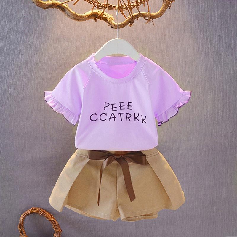 

Cotton Girls Clothing Sets Summer Vest Two Piece Sleeveless Children Sets Fashion Girls Clothes Suit Casual, Khaki