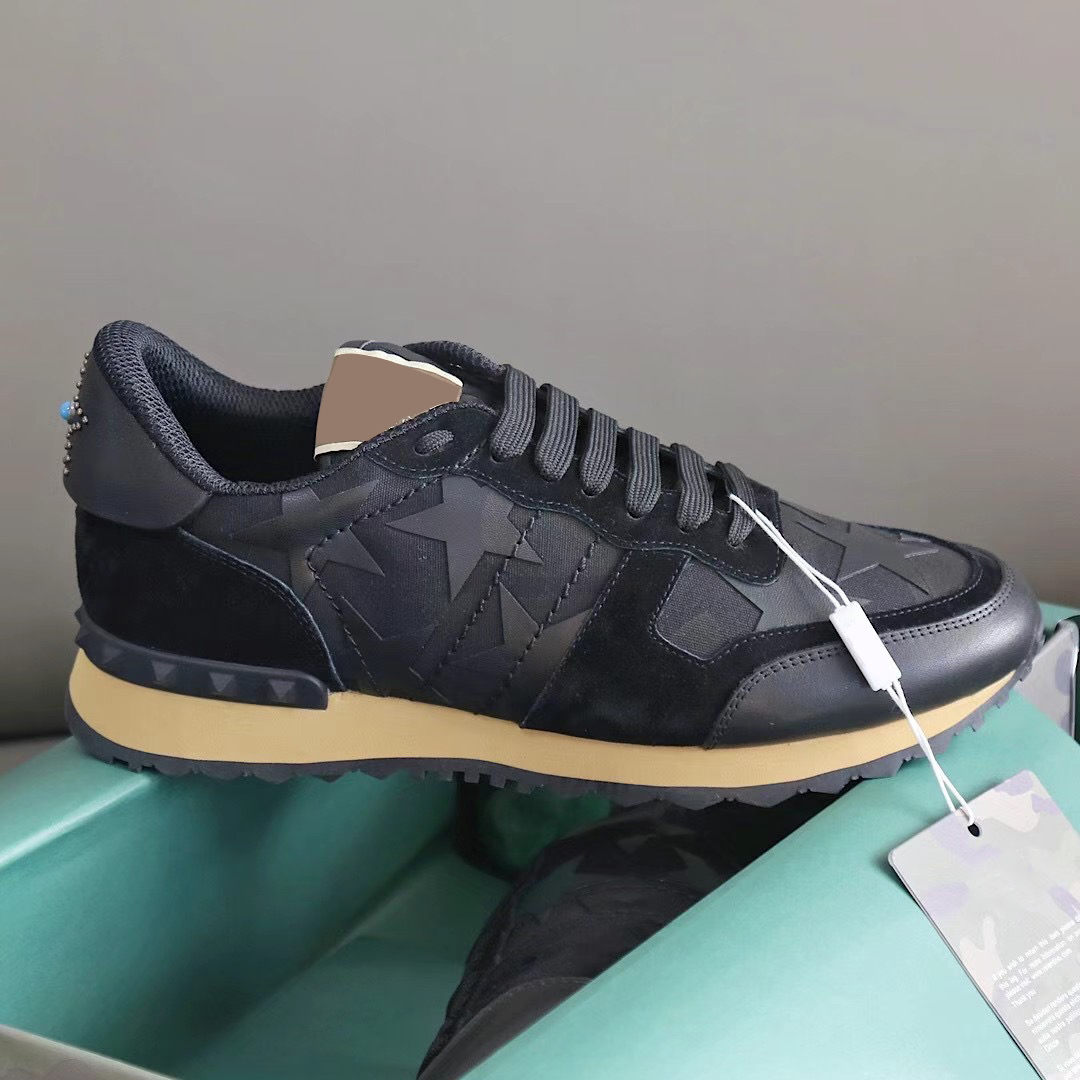 

Rockrunner Camouflage Sneakers Desginer Mens Shoes Stud Rivet Runner Trainers Genuine Leather sport Casual Shoes 38 Colors With Gift Box 264, Color 8