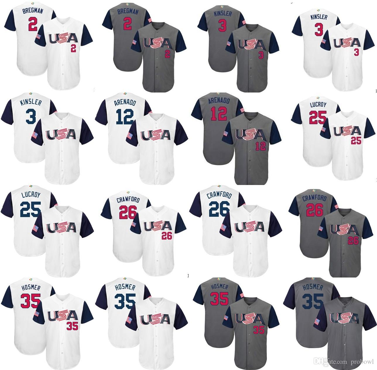 

World Baseball Classic WBC Team 2017 USA Baseball Jersey 27 Giancarlo Stanton 28 Buster Posey 35 Eric Hosmer Arenado 22McCutchen Jerseys, Blue;black