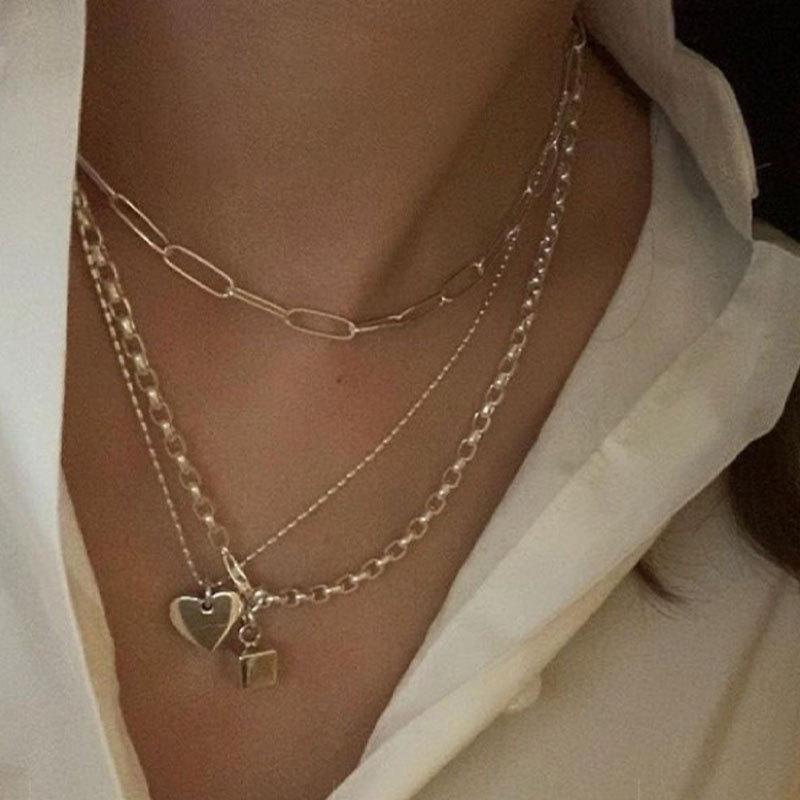 

Pendant Necklaces 2021 Trend Thick Square Heart Necklace For Women Hip Hop Punk With Chain Clavicle Choker Party Birthday Gift