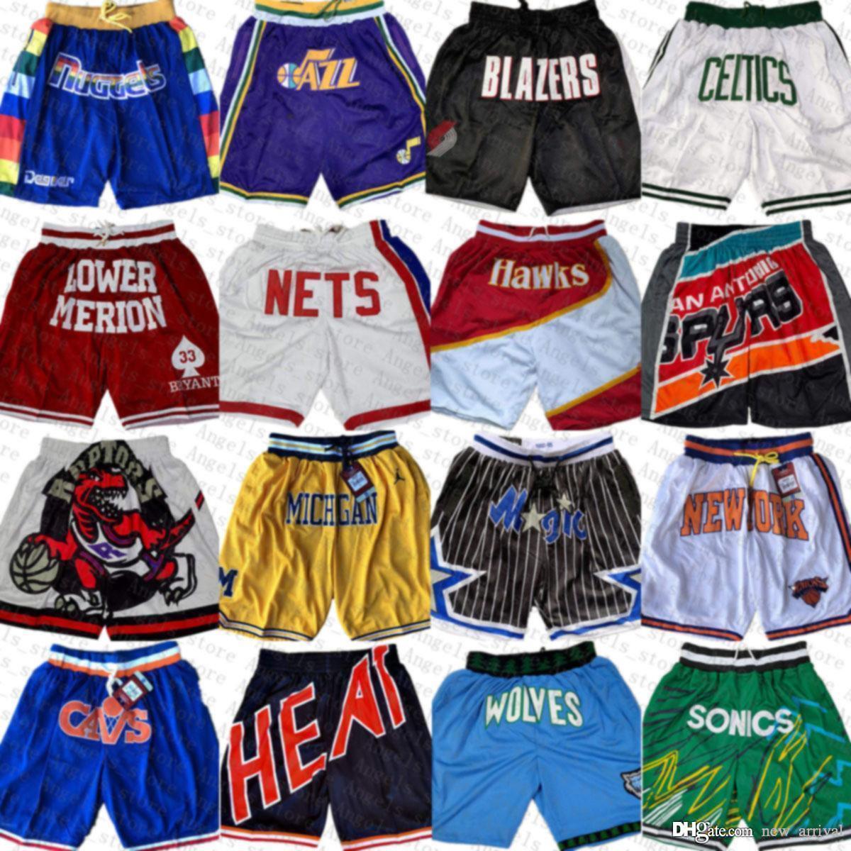 

Brooklyn Net Sacramento King Seattle Supersonics Charlotte Hornets University of Michigan Blue Basketball Shorts DON, Black;red