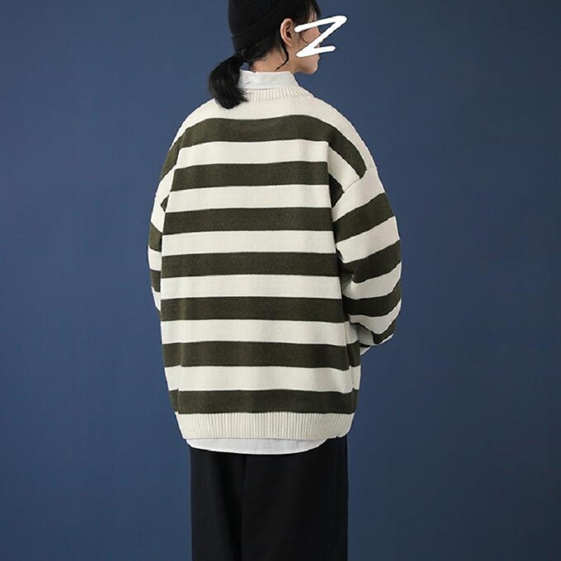 

Contrast Stripe Knitted Sweater Autumn Winter 6 Color Men And Women's Pullover Black Red Striped Oversized Sweater, White;black
