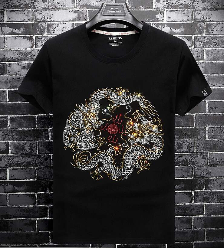 

2021 New Brand Summer Hot Drill National Chinese Style Short Men's Fashion Clothing Big Size Half Sleeve T-shirt 1rs6, Black