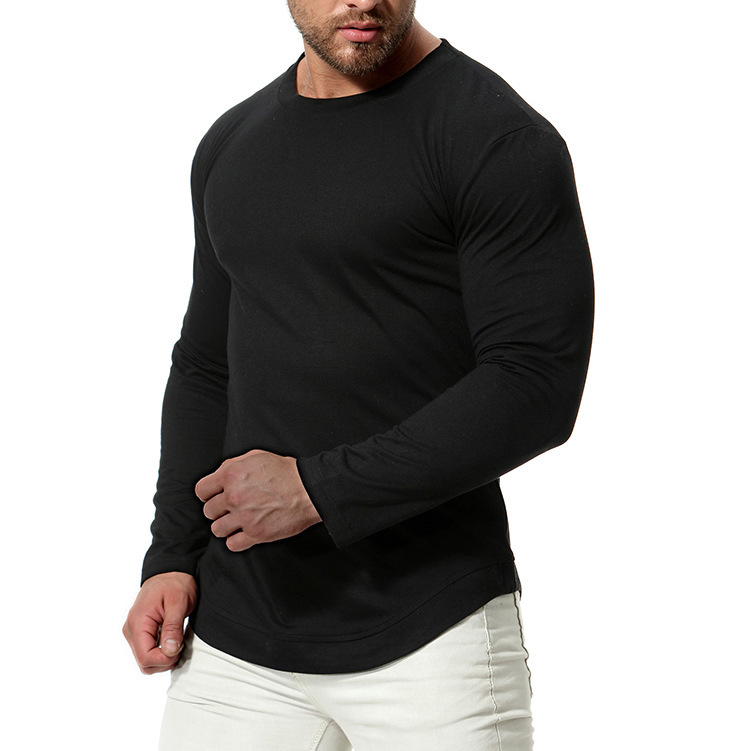 

2021 New Men Cotton O-neck Tshirts Man Long Sleeve Tshirt 30vy, Black