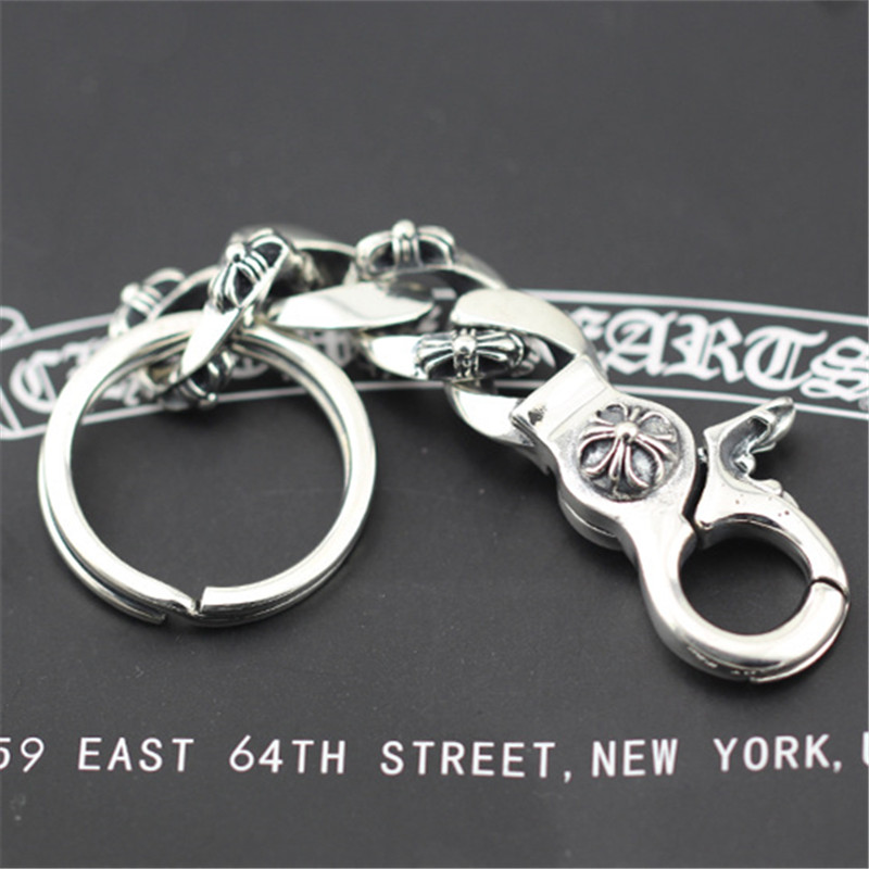 

925 sterling silver handmade crosses key rings key chain American European antique silver fashion accessories punk gothic style, Slivery;golden