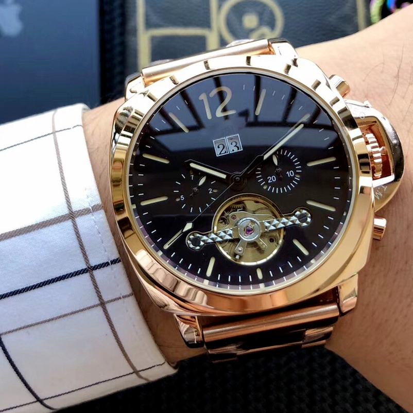 

2-2Mens watch gold dial automatic mechanical classical style leather strap dress designer military de luxe watch reloj de lujo luxury, Slivery;brown