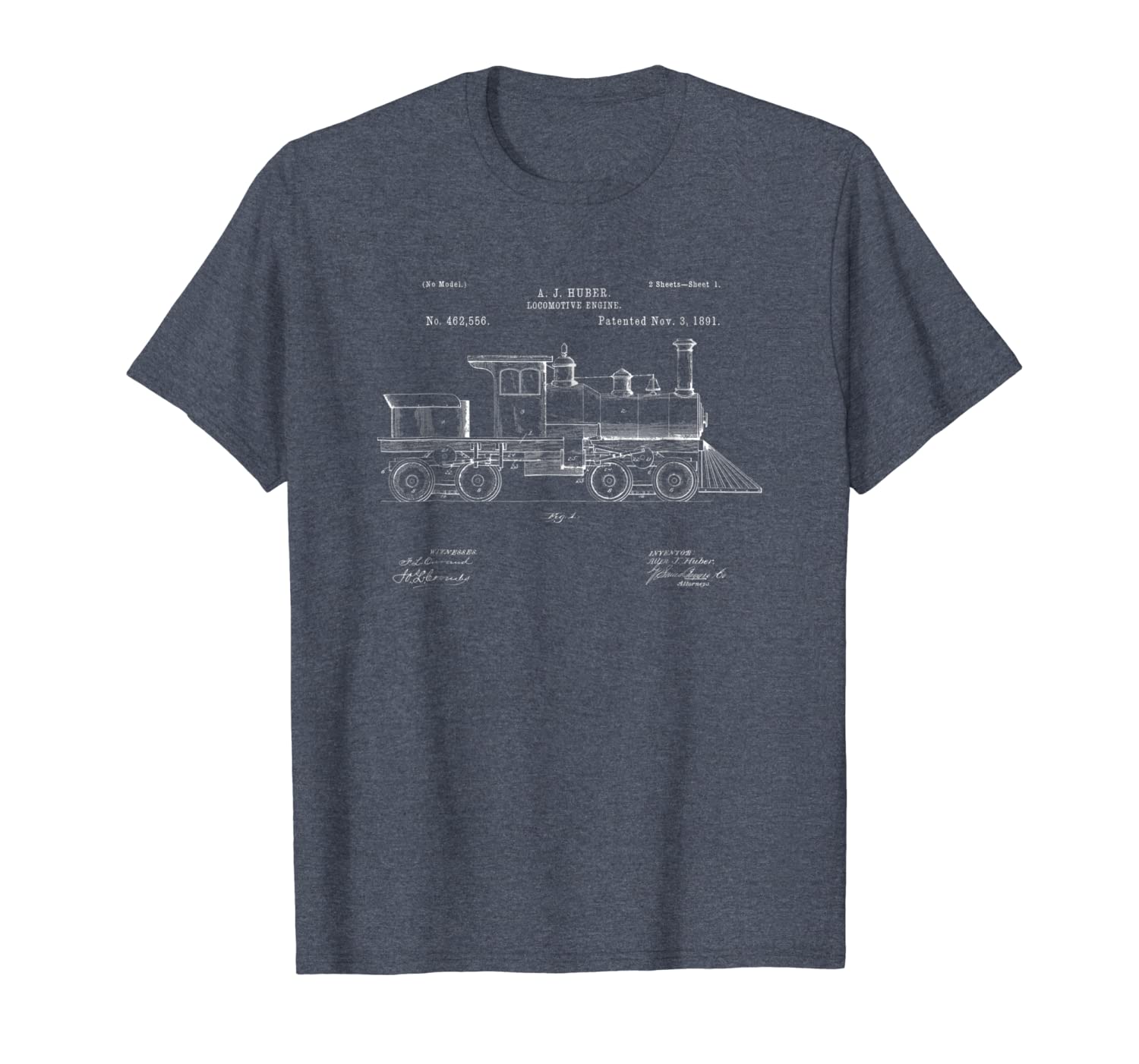 

vintage patent print locomotive steam engine train t-shirt, White;black