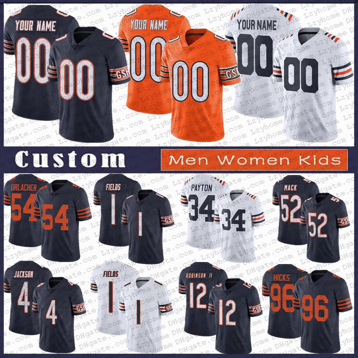 

1 Justin Fields cHIcAGos Khalil Mack Eddie Jackson bEAr Custom Football Jerseys Walter Payton Cole Kmet Brian Urlacher Montgomery Allen Robi, Black;red