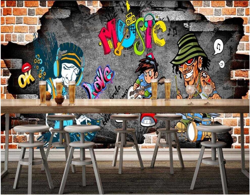 

3d wallpaper custom photo mural Large hand-painted brick wall music graffiti bar decor 3d wall murals wallpaper for living room in rolls, Non-woven wallpaper