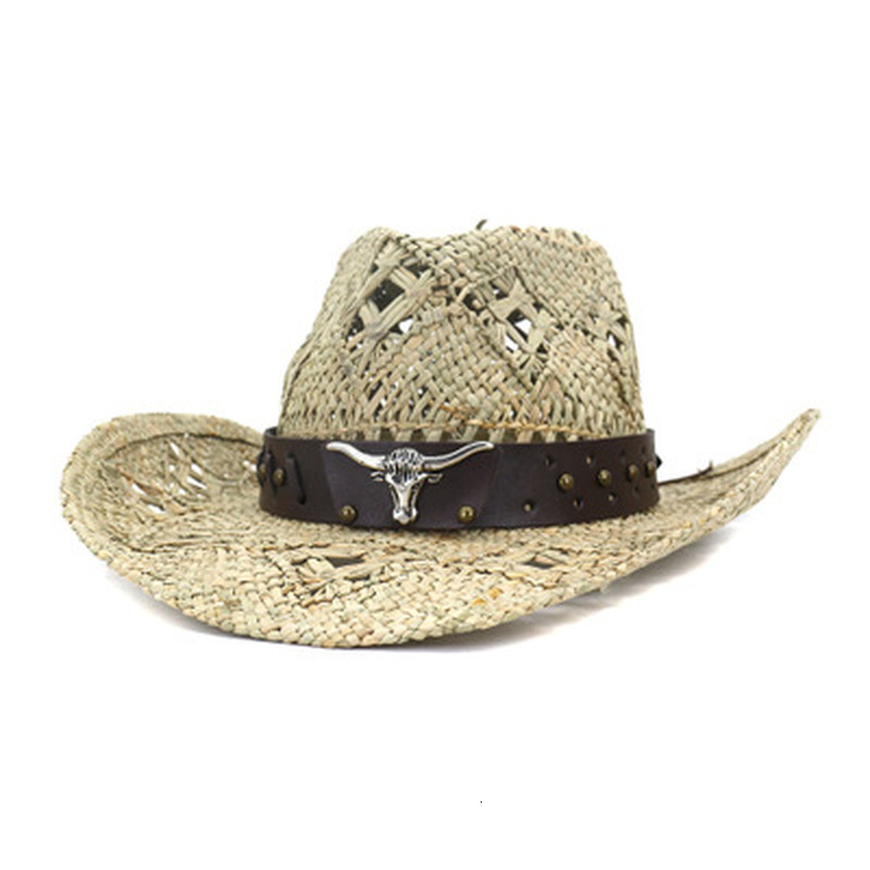 

2021 New Sun Men Western Cowboy Panama Belted Band Luxury Women Hats Straw Raffia Handmade Big Brim Summer Outdoor Beach Caps 7biq, Grey