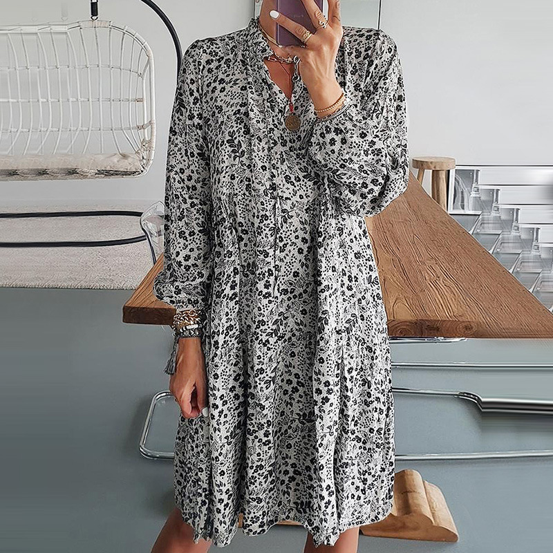 

2021 New Autumn Long Sleeve V-neck Floral Printed Women' Vintage Elegant Casual Daily Vestidos G9u1, Wd380gy