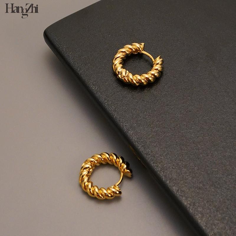 

Hoop & Huggie Hangzhi 2021 Korean Simple High-end French Retro Twist Metal Ear Earrings Jewelry For Women Girls Party Gift