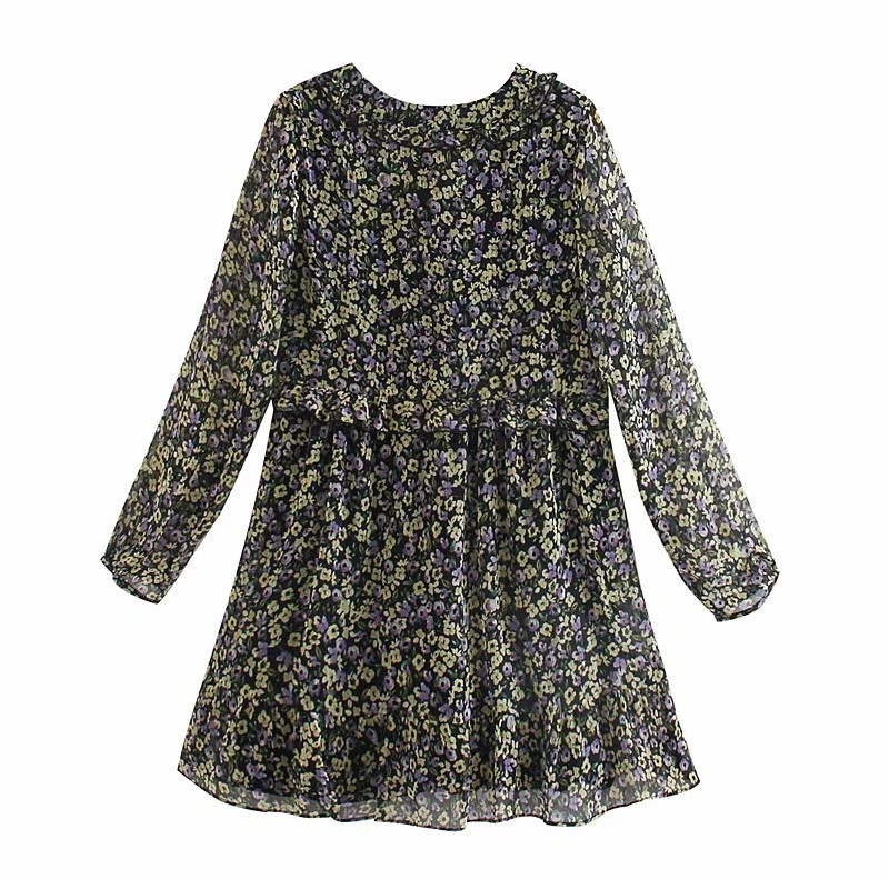 

New Floral Chiffon Short Women 2021 Spring v Neck Long Sleeve Plus Size Mini Es Female Casual Boho Beach Ropa Mujer J7nt