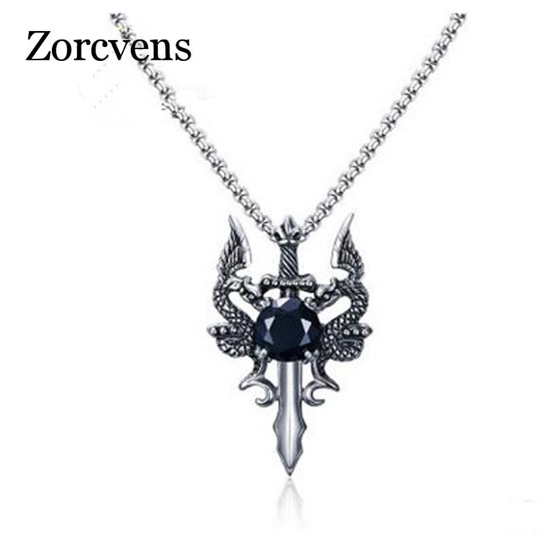 

Pendant Necklaces ZORCVENS 2021 Rock Punk Sword Dragon Bat Link Chain For Men Stainless Steel Necklace
