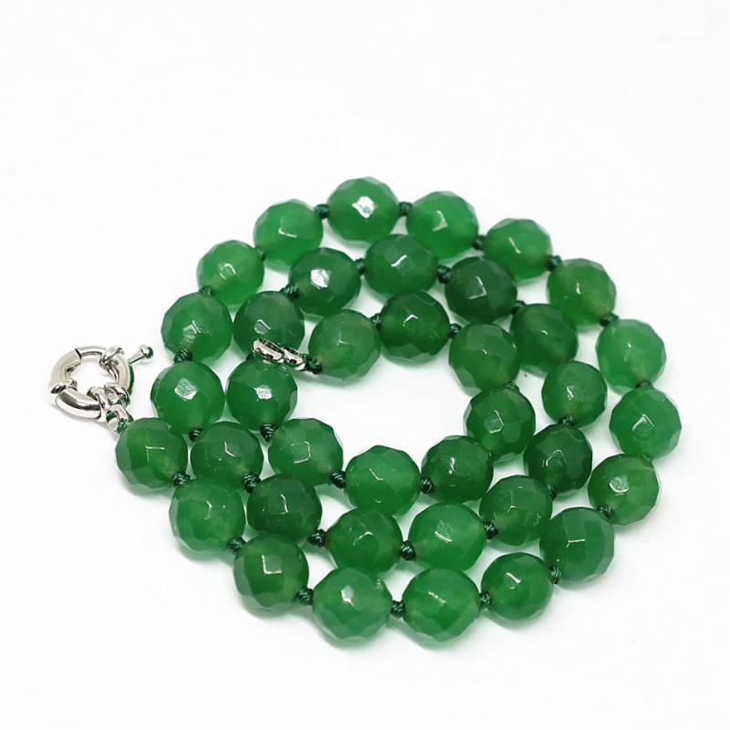 

High Grade Green Natural Stone Jades Chalcedony Faceted Round Beads Chain Necklace 8,10,12mm Elegant Women Jewelry 18inch B1494 Chains