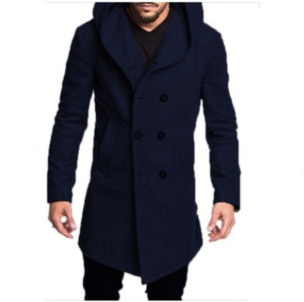 

2021 winter new British men's boutique hooded tweed coat, Tan;black