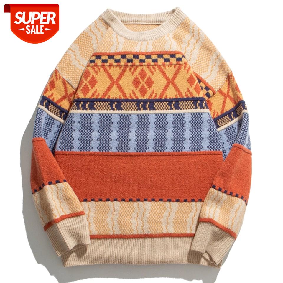 

Vintage Sweater Striped Knitted Sweater 2020 Harajuku Oversize Pullover Casual Cotton Men Clothing Loose Cotton #WS0f, White;black