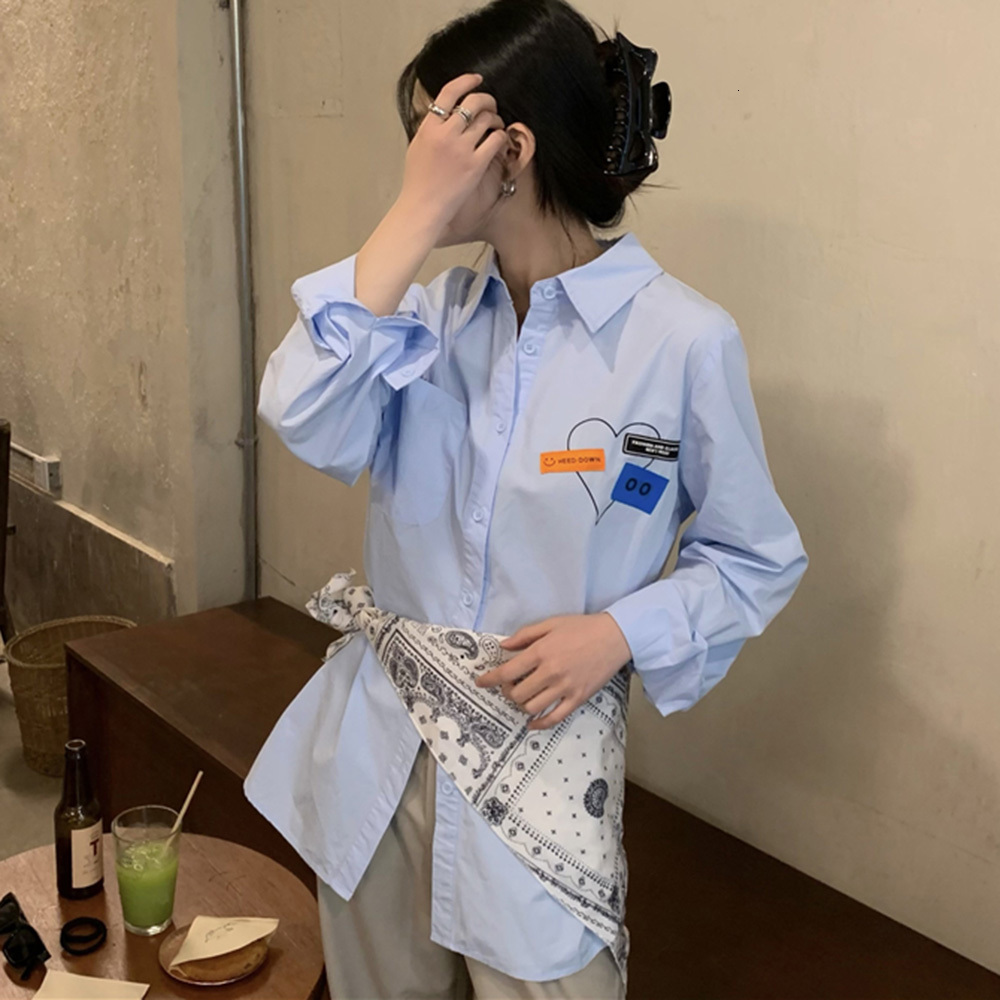 

2021 Japanese Style Spring and Autumn Shirt New Fashion Casual Simple Hot Sale Printed Single Breasted Long Sleeve 7dgx, Blue.
