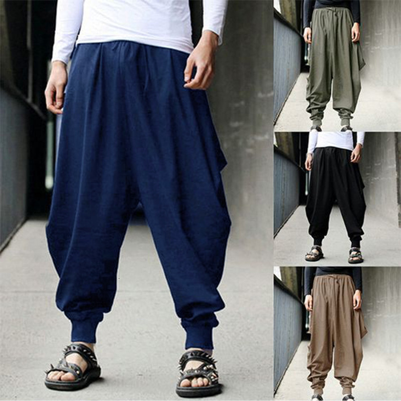 

2021 New Hot Mode Harem Cotton From Men of the Loose Chinese Style Runners Cross-man Leg Men' Wide Pants E3zs, Dark khaki