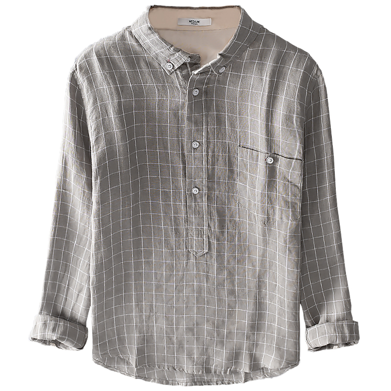 

2021 New Nova Chegada 100% Linho De Manga Longa Marca Camisas Casuais Para Moda Confortvel Camisa Dos Homens Chemise 4af1, Apricot