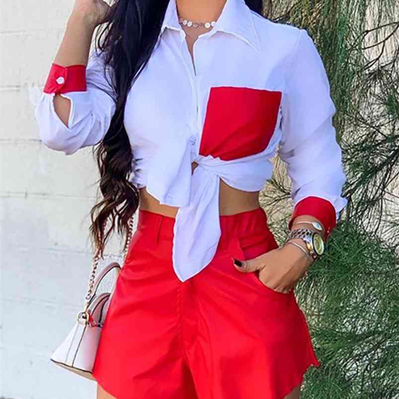 

Two Piece Set Women Clothes For Ladies Outfits Middle Sleeve Knit Crop Top Shorts Sexy White Matching Sets conjuntos de mujer 210721, Red