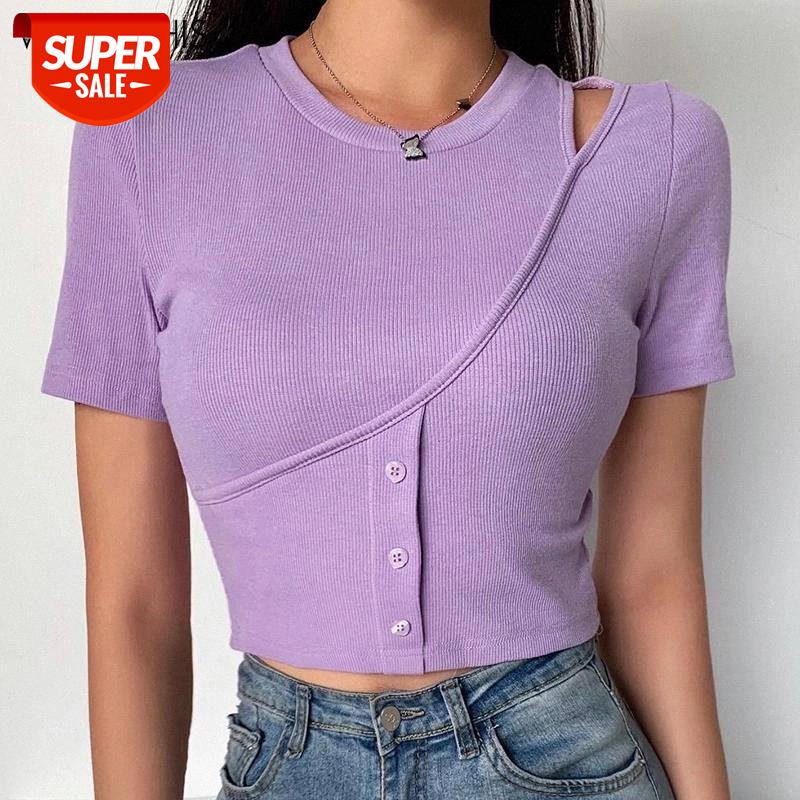 

WannaThis Hollow Out Short Sleeve Button Slim Crop Top Elastic Solid Color Casual Fashion Summer Cropped Shirts Women Streetwear #Hz0P, White