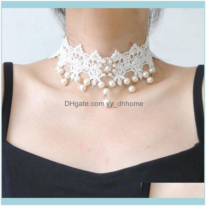 

& Pendants Jewelryfashion Elegant Vintage Imitation Pearl White Lace Statement Choker Necklaces Bridal Jewelry For Women Wedding Chokers Dro