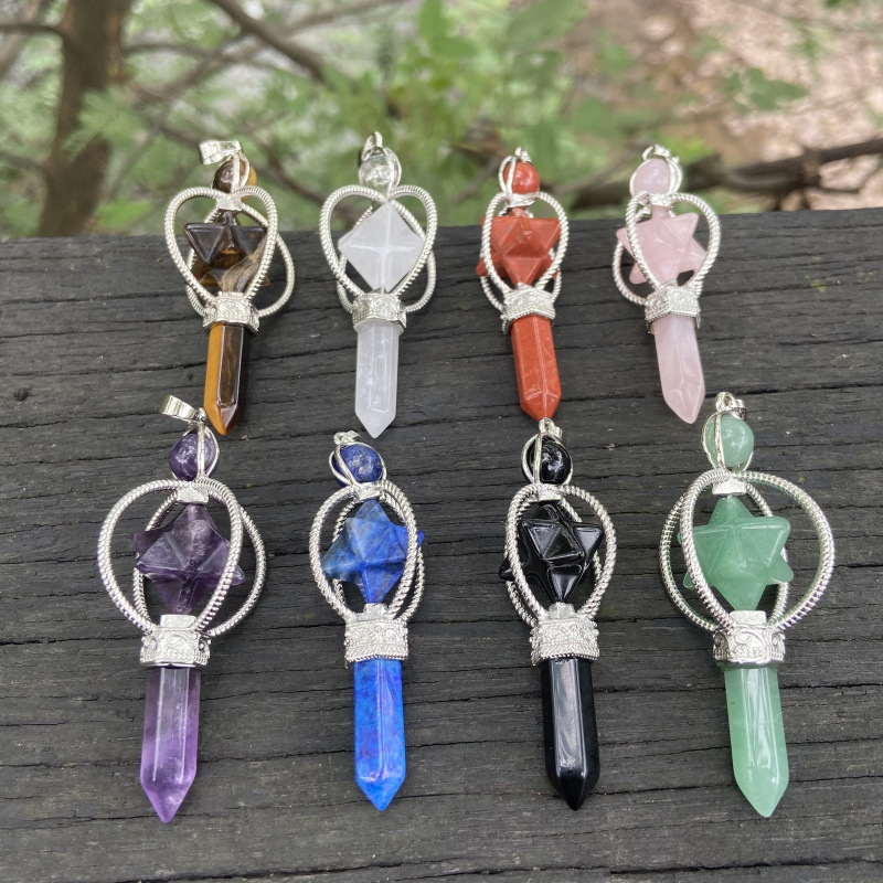 

Classic Design Colorful Rotatable Hexagram Pendant Natural Stone Necklace Jewelry