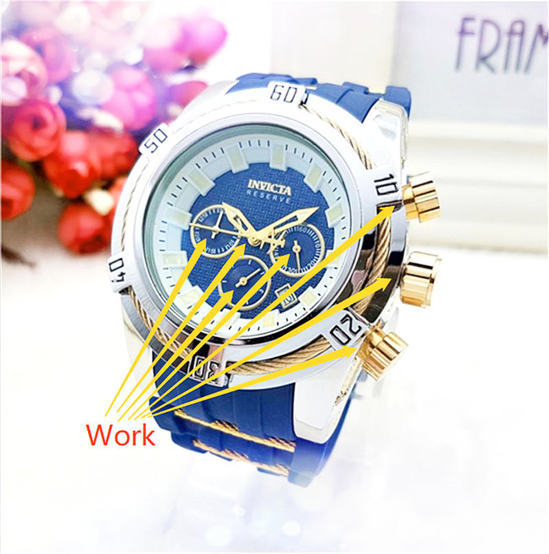 

Direct Sales New INVICTA Luxury Brand Mens Quartz Watch Casual Sports Chronograph Calendar Waterproof Multifunctional Watches, Slivery;brown